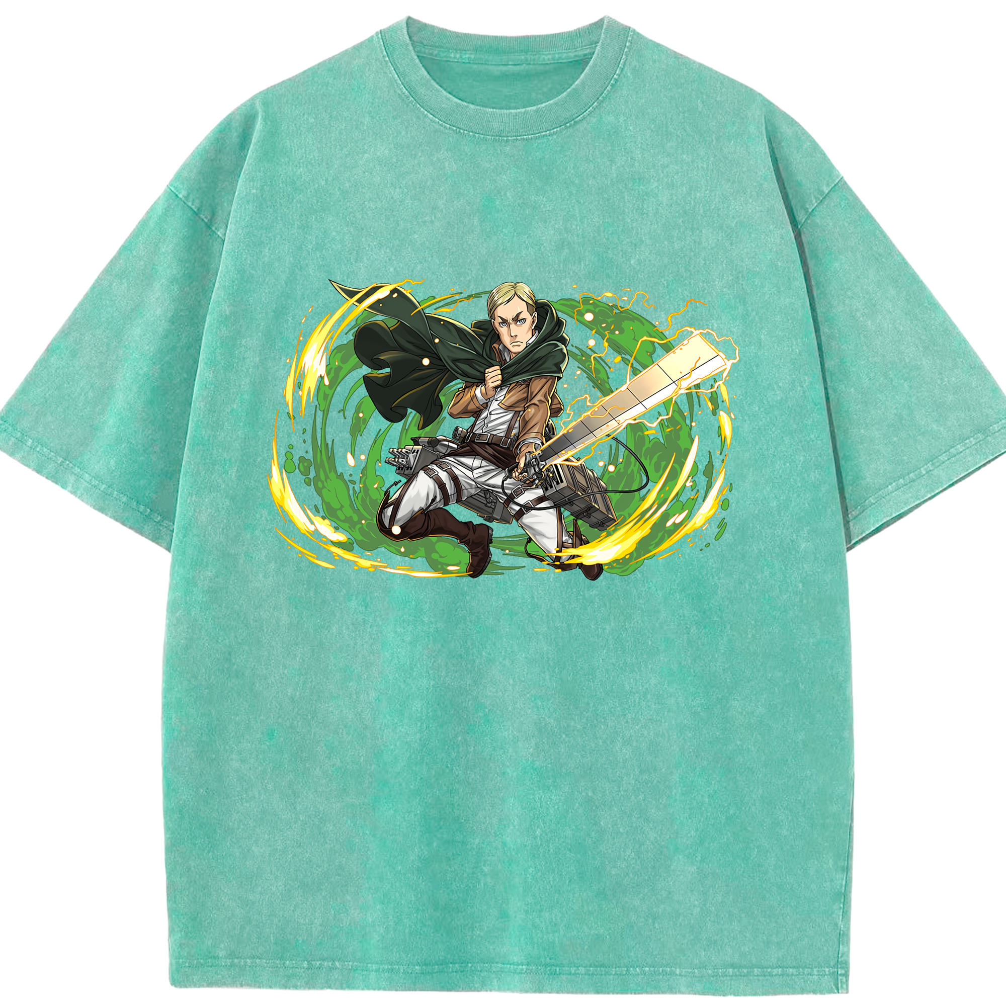 （画像用） 進撃の巨人 エルヴィン・スミス Attack on Titan Erwin Smith 綿100% ヴィンテージ風 半袖Tシャツ（フロントプリント）